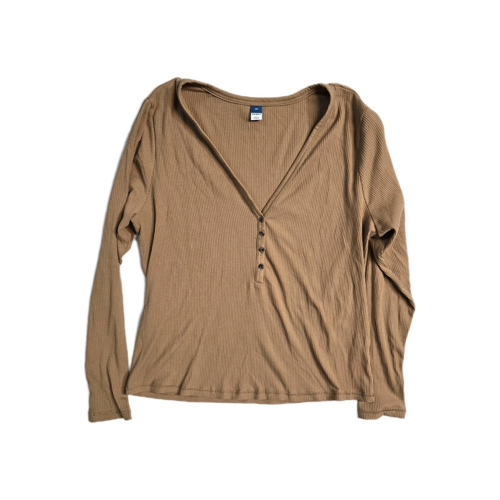 Old Navy Vneck Long Sleeves Shirt Ribbed 2X Women's Brown